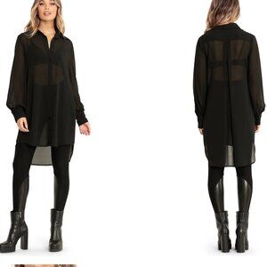 Blackmilk Sheer Oversized L/S Shirt Dress 12 NWOT